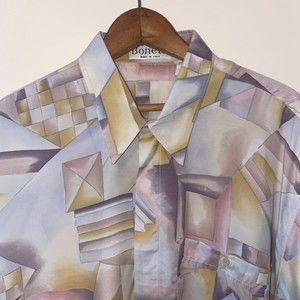Bonetti Geometric button down yellow pink white size L